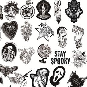 img 3 attached to 🖤 Waterproof Black-and-White Gothic Retro Skull Stickers - Vinyl Decals for Laptop, Car, Motorcycle, Bicycle, Skateboard, Luggage, Bumper – Hippie Bomb Decals