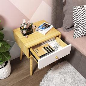 img 3 attached to 🌙 Modern Oak Nightstand with Drawer - Bedside Table for Bedroom, Living Room, Sofa Couch - Wood Accent End Table with Easy Pull Handle, Hall, Wood Frame