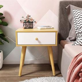 img 4 attached to 🌙 Modern Oak Nightstand with Drawer - Bedside Table for Bedroom, Living Room, Sofa Couch - Wood Accent End Table with Easy Pull Handle, Hall, Wood Frame