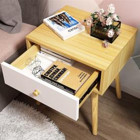 img 2 attached to 🌙 Modern Oak Nightstand with Drawer - Bedside Table for Bedroom, Living Room, Sofa Couch - Wood Accent End Table with Easy Pull Handle, Hall, Wood Frame