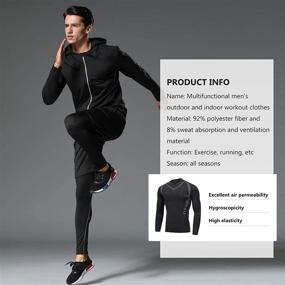 img 2 attached to BOOMCOOL Men's Workout Clothes: Fitness Apparel for Gym, Running & Outdoor Activities - Compression Pants, Shirt, Top, and Long Sleeve Jacket