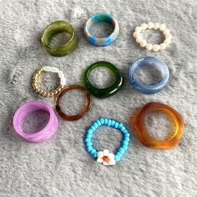 img 3 attached to 💍 yfstyle Set of 12 Acrylic Resin Colorful Rings for Women – Plain, Thick, Round, Vintage Stacking Band Rings with Wide Dome design