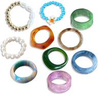 💍 yfstyle set of 12 acrylic resin colorful rings for women – plain, thick, round, vintage stacking band rings with wide dome design logo