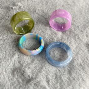 img 1 attached to 💍 yfstyle Set of 12 Acrylic Resin Colorful Rings for Women – Plain, Thick, Round, Vintage Stacking Band Rings with Wide Dome design