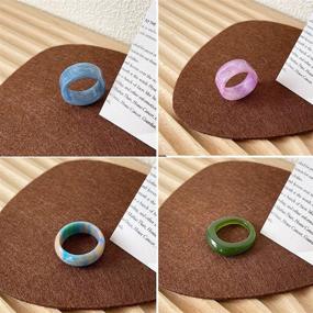 img 2 attached to 💍 yfstyle Set of 12 Acrylic Resin Colorful Rings for Women – Plain, Thick, Round, Vintage Stacking Band Rings with Wide Dome design