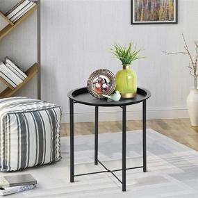 img 2 attached to 🌼 VECELO Side/End Table: Folding Round Metal Tray for Indoor/Outdoor Use - Set of 2, Black