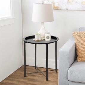 img 3 attached to 🌼 VECELO Side/End Table: Folding Round Metal Tray for Indoor/Outdoor Use - Set of 2, Black