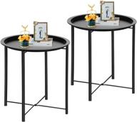 🌼 vecelo side/end table: folding round metal tray for indoor/outdoor use - set of 2, black logo