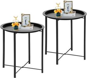 img 4 attached to 🌼 VECELO Side/End Table: Folding Round Metal Tray for Indoor/Outdoor Use - Set of 2, Black