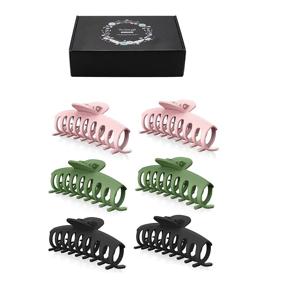 img 4 attached to 6 Pcs Hair Clips Set - Big Christmas Gift Hair Claw Clips for Women/Girls, Strong Hold Clips for Thick/Thin Hair (2Black+2Pink+2Green)