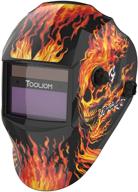 🔥 tooliom flaming skull style true color auto darkening welding helmet - solar powered welding mask with shade range 9-13 for tig mig arc logo