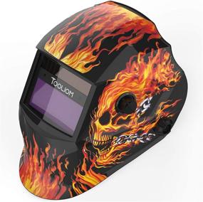 img 1 attached to 🔥 TOOLIOM Flaming Skull Style True Color Auto Darkening Welding Helmet - Solar Powered Welding Mask with Shade Range 9-13 for TIG MIG ARC