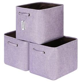 img 4 attached to 📦 Collapsible Large Canvas Storage Basket with Handles - Set of 3, Square Storage Box, Cube, Foldable Shelf Basket, Closet, Desk Organizer for Nursery, Home, Office - Solid Color (Lavender)