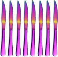 🌈 набор столовых ножей kyrtaon rainbow - красочные ножи с серрейтированным лезвием и титановым мультицветным покрытием, 8 ножей из нержавеющей стали, безопасных для посудомоечной машины и легких в уходе. логотип