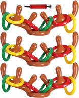 🦌 inflatable reindeer antler ring toss game set - fun family xmas party supplies with 3 antlers and 18 rings логотип