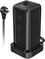 💡 slycoolwell power strip tower with usb ports - 12 outlet surge protector power strip, 6.5ft extension cord for home, office, travel - overload protection, fast charging - smartphone compatible (black) logo
