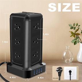 img 2 attached to 💡 Slycoolwell Power Strip Tower with USB Ports - 12 Outlet Surge Protector Power Strip, 6.5FT Extension Cord for Home, Office, Travel - Overload Protection, Fast Charging - Smartphone Compatible (Black)