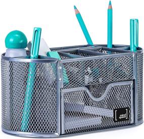 img 4 attached to 🗄️ Mindspace Silver Mesh Office Desk Organizer with 8 Compartments + Drawer, Desk Caddy Pen Holder for Office Accessories - The Mesh Collection