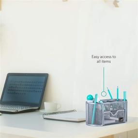 img 3 attached to 🗄️ Mindspace Silver Mesh Office Desk Organizer with 8 Compartments + Drawer, Desk Caddy Pen Holder for Office Accessories - The Mesh Collection