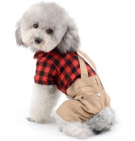img 3 attached to 🐾 SELMAI Small Dog Red Plaid Overall with Khaki Bib Pants - Breathable Jumpsuit for Puppy Boys and Cats - Perfect for Walking Outdoors in Spring and Autumn