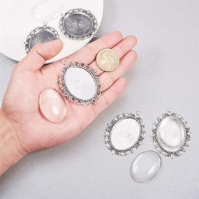 img 2 attached to 📿 PH PandaHall Pendant Trays Set - 5pcs Antique Silver Pendant Trays Cabochon Settings for Wedding Bouquet Photo Charms, 5pcs 40x30mm Oval Glass Cabochon Dome Tiles for DIY Wedding Bridal Charm Accessories