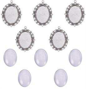 img 4 attached to 📿 PH PandaHall Pendant Trays Set - 5pcs Antique Silver Pendant Trays Cabochon Settings for Wedding Bouquet Photo Charms, 5pcs 40x30mm Oval Glass Cabochon Dome Tiles for DIY Wedding Bridal Charm Accessories