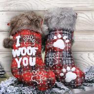 🎄 pet dog christmas stockings 2 pack: buffalo plaid, large size, 'i woof you' letter - perfect dog gift for christmas! hang with plush faux fur for festive dog family decor logo