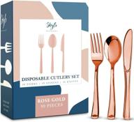 🌹 rose gold plastic silverware party utensils set - premium disposable cutlery for elegant events, birthdays & weddings logo