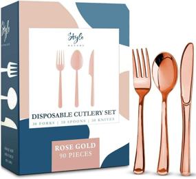 img 4 attached to 🌹 Rose Gold Plastic Silverware Party Utensils Set - Premium Disposable Cutlery for Elegant Events, Birthdays & Weddings