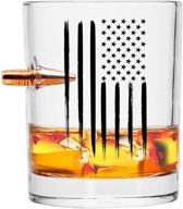 🥃 real projectile american flag whiskey rocks glass - premium hand blown glassware for scotch, bourbon, or whiskey - 8 oz old fashioned - .308 bullet whiskey glass logo