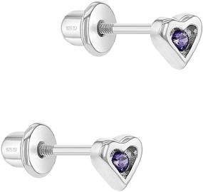 img 3 attached to 💜 4mm Purple CZ Little Heart Earrings Set in 925 Sterling Silver, Screw Back Heart Jewelry for Baby Girls & Toddlers with Adorable Purple Cubic Zirconia Stones