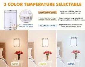 img 3 attached to 🌈 Cloudy Bay LED 3 Color Wall Sconce, Adjustable Color Temperature Wall Lighting, 3000K/4000K/5000K, Dimmable 15W 120V CRI 90+ Wall Light Fixtures, Brushed Nickel