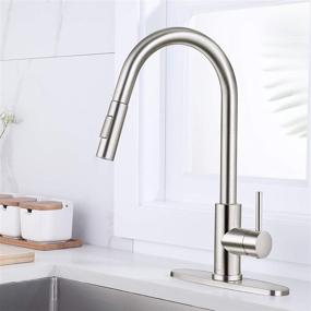 img 4 attached to 💦 SOKA Brushed Nickel RV Touch Faucet with Pull Down Sprayer - Single Handle Commercial Kitchen Faucet for Travel Trailer - High Arc Design - Fits 1 & 3 Hole Sink with Desk Plate