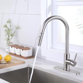 img 2 attached to 💦 SOKA Brushed Nickel RV Touch Faucet with Pull Down Sprayer - Single Handle Commercial Kitchen Faucet for Travel Trailer - High Arc Design - Fits 1 & 3 Hole Sink with Desk Plate