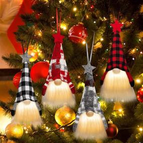 img 2 attached to 🎄 V-Opitos Christmas Light Up Gnome Ornaments - 4 Packs Handmade Swedish Tomte Gnome Hanging Decorations, Scandinavian Plush Santa Elf Decor for Xmas Trees and Home