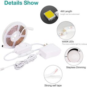 img 2 attached to 💡 Enhance Your Makeup Routine with LED Vanity Mirror Lights - 13ft Flexible Light Strip Kit, 6000K Daylight White, Dimmer, Power Supply - DIY Mirror Setup (Mirror not Included)