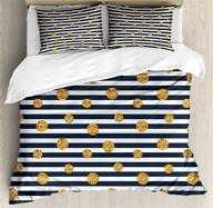 🛏️ ambesonne modern yellow blue queen size duvet cover set with horizontal nautical lines, circles, polka dots style, decorative 3 piece bedding set including 2 pillow shams logo