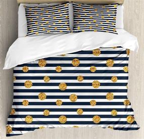 img 2 attached to 🛏️ Ambesonne Modern Yellow Blue Queen Size Duvet Cover Set with Horizontal Nautical Lines, Circles, Polka Dots Style, Decorative 3 Piece Bedding Set including 2 Pillow Shams