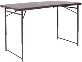 img 2 attached to Convenient & Versatile: Flash Furniture 4-Foot Height Adjustable Bi-Fold Brown Wood Grain Plastic Folding Table with Carrying Handle