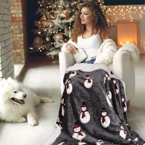 img 3 attached to 🎅 Cozy up with our Christmas Throw Sherpa Blanket: Snow Man pattern, 50"x60" size, Super Soft & Fluffy, Perfect Decor for Bed, Couch, and TV, in Grey!