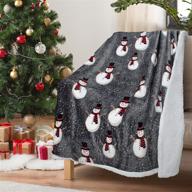 🎅 cozy up with our christmas throw sherpa blanket: snow man pattern, 50"x60" size, super soft & fluffy, perfect decor for bed, couch, and tv, in grey! logo