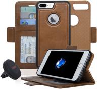 📱 navor detachable magnetic wallet case and universal car mount for iphone 7 plus [rfid protection] [vajio series] -brown with enhanced seo logo