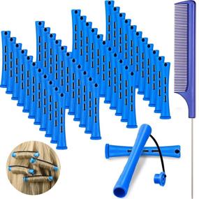 img 4 attached to 48-Piece Hair Perm Rods Set: Short Cold Wave Rods for Effortless Hair Curling & Styling – Includes Steel Pintail Comb and Rat Tail Comb! (0.35 Inch, Blue/Dark Blue)