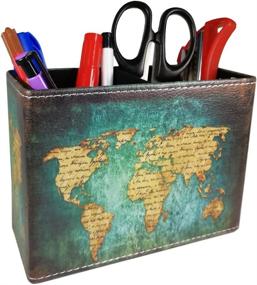 img 4 attached to Vintage Pen Pencil Holder Cup - DreamsEden Retro Pattern Desk Organizer For Home Office Bedroom (Blue World Map Square)