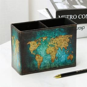 img 3 attached to Vintage Pen Pencil Holder Cup - DreamsEden Retro Pattern Desk Organizer For Home Office Bedroom (Blue World Map Square)