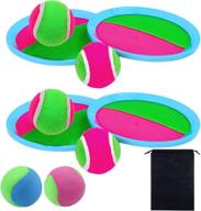 🏓 aneko toss and catch ball set: self stick paddle game for sports and beach fun - includes storage bag, 4 paddles, and 6 balls логотип