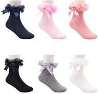 adorable 6 pairs pack: little girls' bowknot lace ruffle frilly princess dress socks logo