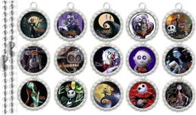 img 1 attached to 15 Nightmare Before Christmas Silver Bottle Cap Pendant Necklaces: Set 3 - Unique Collectible Jewelry for Goth or Tim Burton Fans!