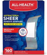 all health antibacterial sheer adhesive bandages - 3/4 in x 3 in - 160 ct - helps prevent infection - extra large comfort & protection for first aid and wound care логотип