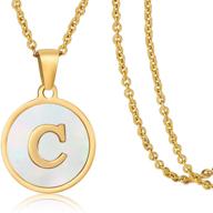 women's girls' gold plated stainless steel personalized 🐚 shell letter pendant initial necklaces - dainty bkeng jewelry logo